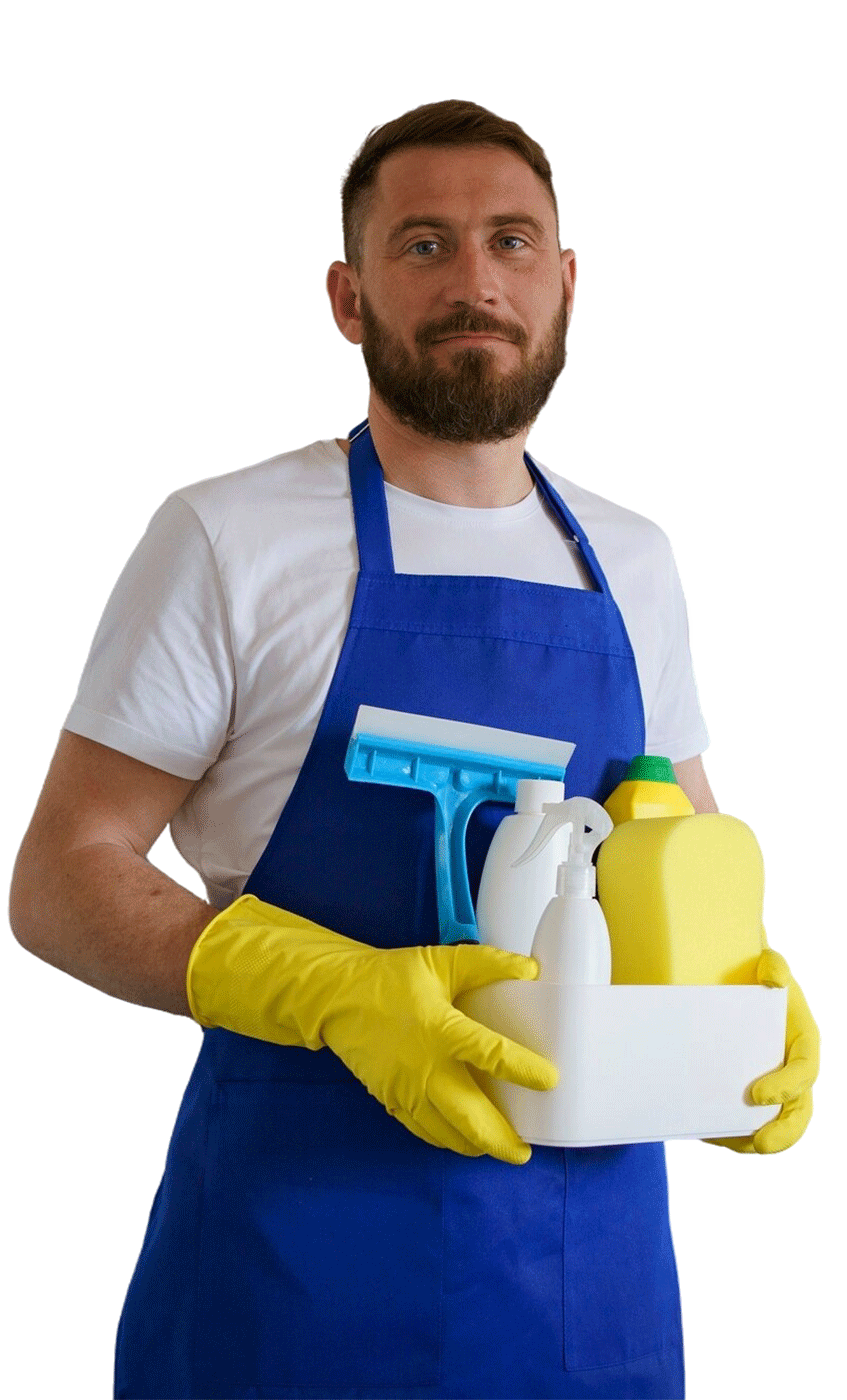 vue personne service nettoyage professionnel tenant fournitures